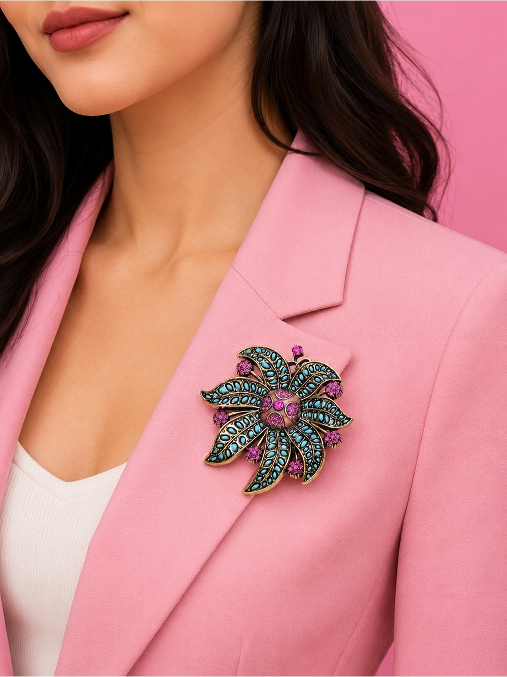 Art Deco Flower Crystal Brooch